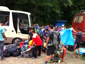 Our full team of Sirdars, Sherpas and porters preparing for trek!